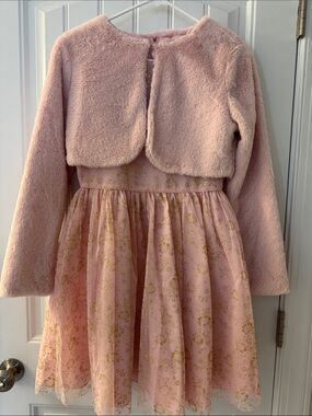 Rare Editions Pink Dress with Gold Floral Sparkle